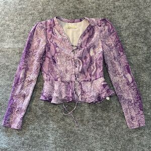 The East Order Purple Snakeskin Romantic Lace Up Peplum Blouse C8